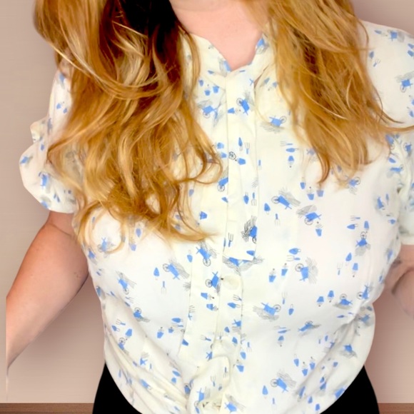 Vintage Women’s Short Sleeze Blouse with Neck Tye and Sleeve Details 150s 1960s - Picture 2 of 7